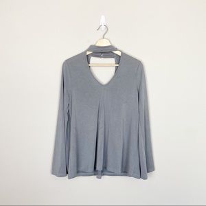 Lord & Taylor Design Lab Gray Choker Neck Long Sleeve